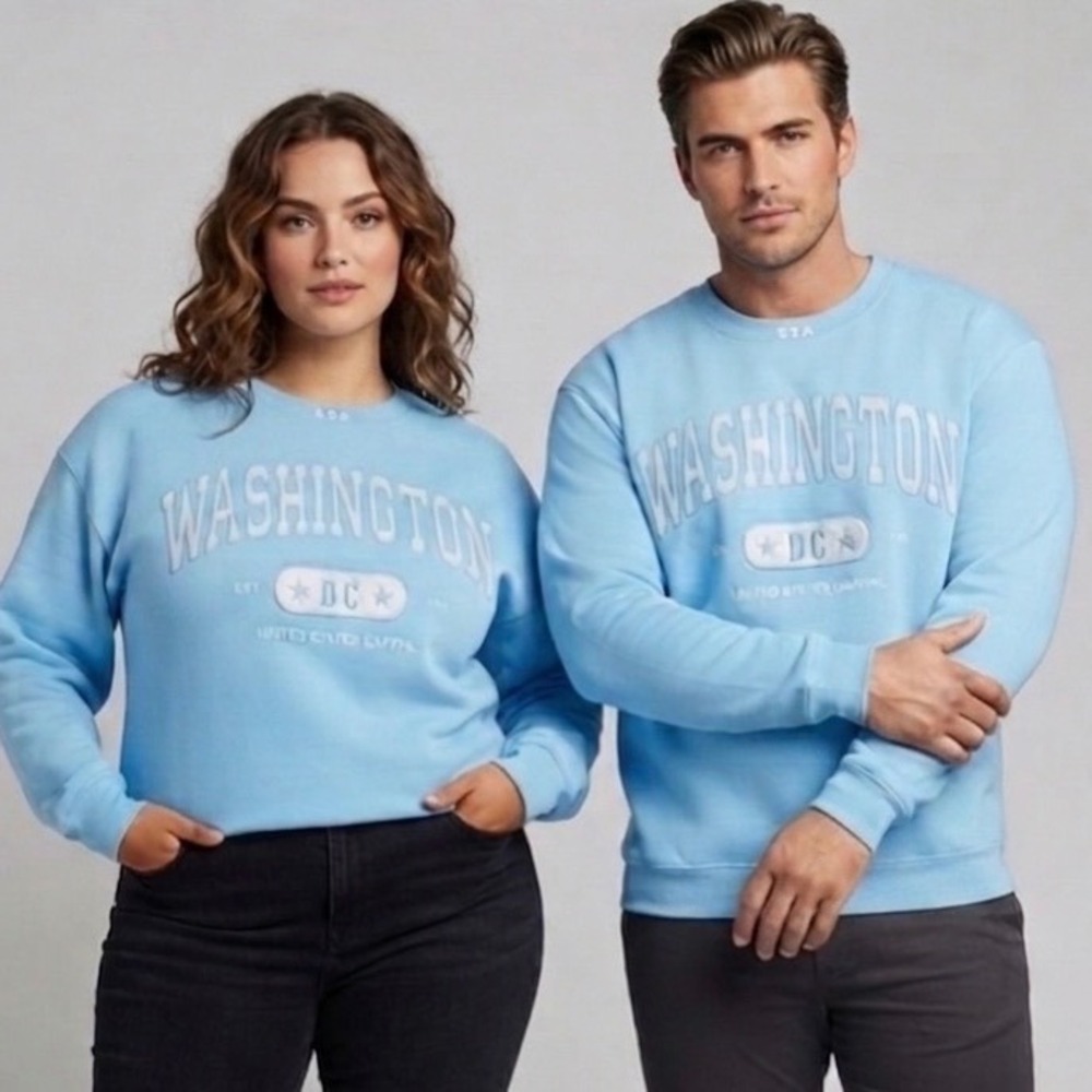 Washington DC United States Capital Sweatshirt Unisex Adult 2XL Blue Embroidered